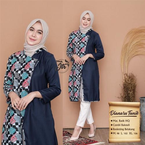 Foto Produk Baju Wanita Kombinasi Batik Lengan Panjang - Navy, M dari SANTY-COLLECTION