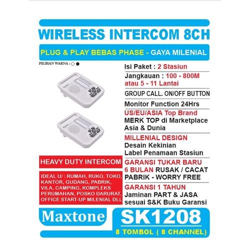 Foto Produk Wireless Intercom Interkom 8CH Office Home - MAXTONE SK1208 - 2 Unit - Putih dari EtalaseBelanja