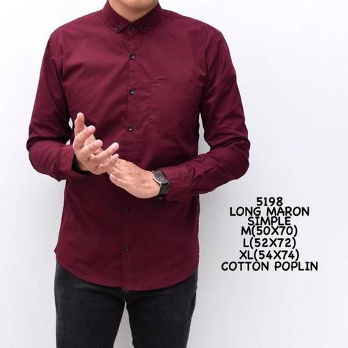 Foto Produk Baju Kemeja pria kasual polos hitam putih lengan PANJANG hem baju pria - Marron, M dari Queenmee