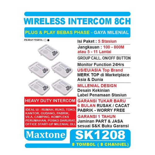 Foto Produk Wireless Intercom Interkom 8CH Office/Home Use - 5 Unit MAXTONE SK1208 - Putih dari EtalaseBelanja