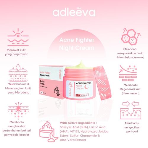 Gambar ADLEEVA Acne Fighter Night Cream dari adleevabyadeeva Kota Cimahi Tokopedia