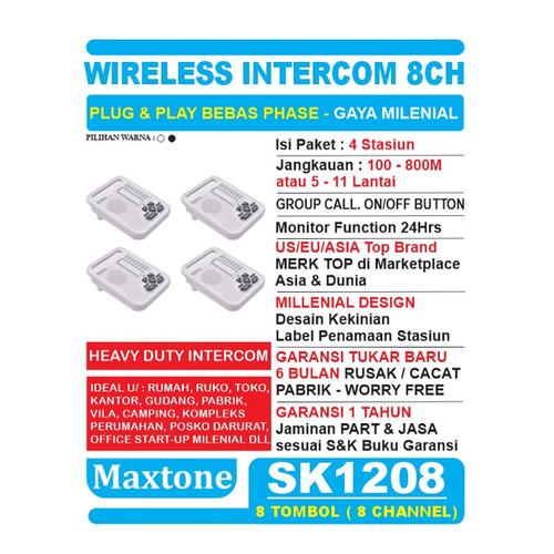 Foto Produk Wireless Intercom Interkom 8CH Office Home - MAXTONE SK1208 - 4 Unit - Putih dari EtalaseBelanja