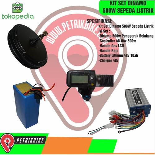 Foto Produk Kit Set Dinamo Sepeda Listrik 500w Battery Lithium 48v dari petrikbike