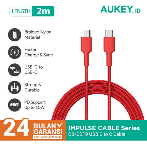 Foto Produk Aukey Cable CB-CD19 Braided C to C 2M Red - 500429 dari Aukey Tangerang