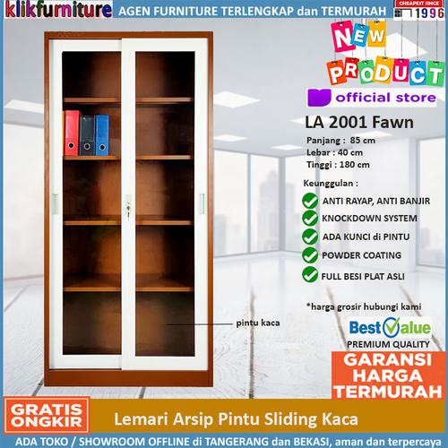Foto Produk Lemari Arsip Filing Cabinet Besi Pintu Sliding Kaca FC 2001 Coklat dari klikfurniture