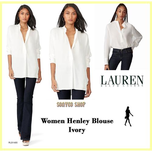 Women Henley Blouse ivory Long Sleeve 