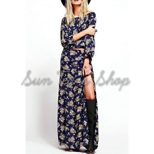 Jual OT314 Navy floral sexy long sleeve 
