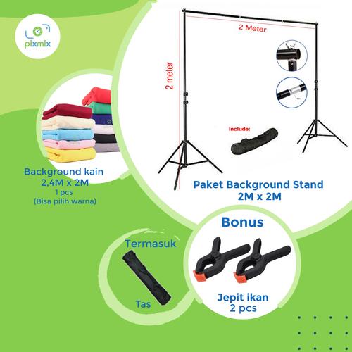 Foto Produk Background stand 2 x 2 meter | paket dengan background kain 2 x 2,4 m dari pixmix
