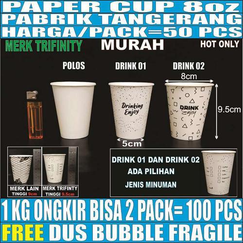 Foto Produk Paper cup 8oz 50pcs Gelas Kertas Kopi Murah Tipis Tahan Panas 240ml - Motif random dari Triguna Jaya Sentosa Trifinity