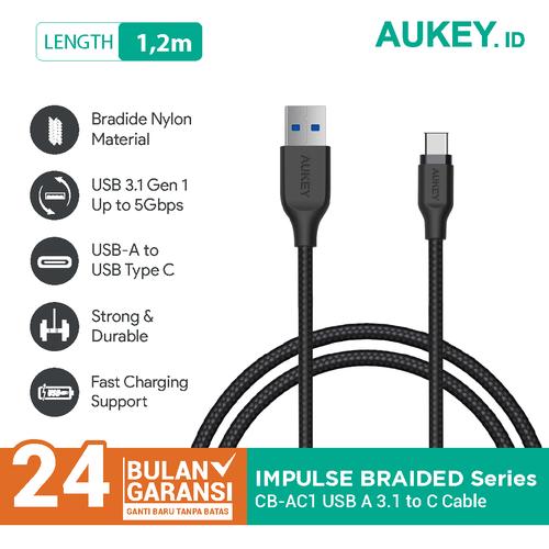 Foto Produk Aukey Cable 1.2M USB 3.1 gen 1 to USB C Braided Black - 500279 dari Aukey Tangerang