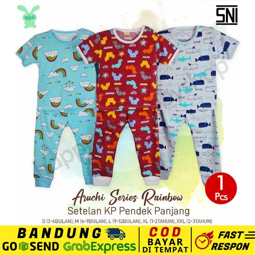 Foto Produk SML -1 Pc Stelan Oblong Pendek Panjang Aruchi Baju Piyama Bayi RAINBOW - S, Merah dari Happiness_Babyshop