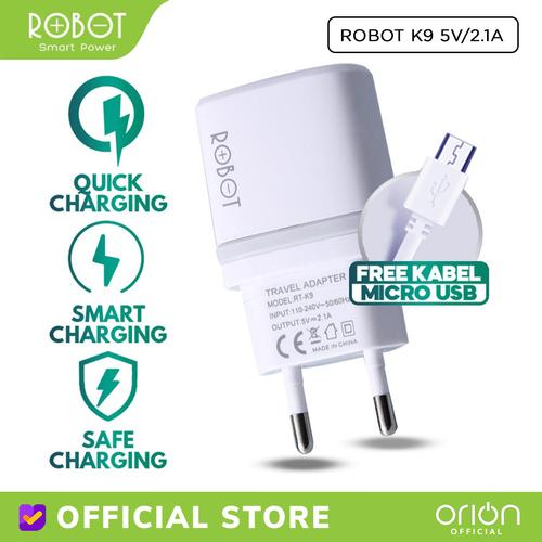 Foto Produk ROBOT RT-K9 Adaptor Charger 12W Dual Port 2.1A + Kabel Data Micro 1M dari ORION Official