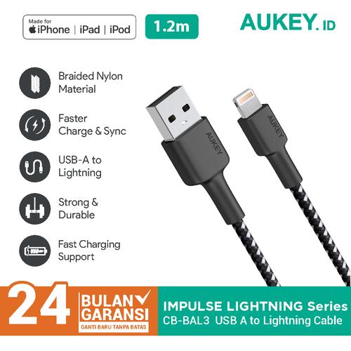 Foto Produk Aukey CB-BAL3 MFi Ligtning 8 PIN SYNC Cable Black - 500365 dari Aukey Makassar