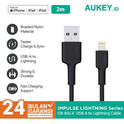 Foto Produk Aukey CB-BAL4 MFi USB-A to Lightning Cable 2m Black - 500352 dari Aukey Makassar