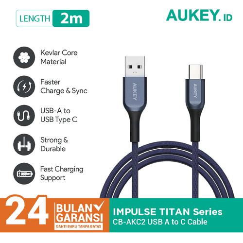 Foto Produk Kabel Aukey CB-AKC2 Blue USB A To USB C QC 2.0 Kevlar 2M - 500415 dari Aukey Makassar