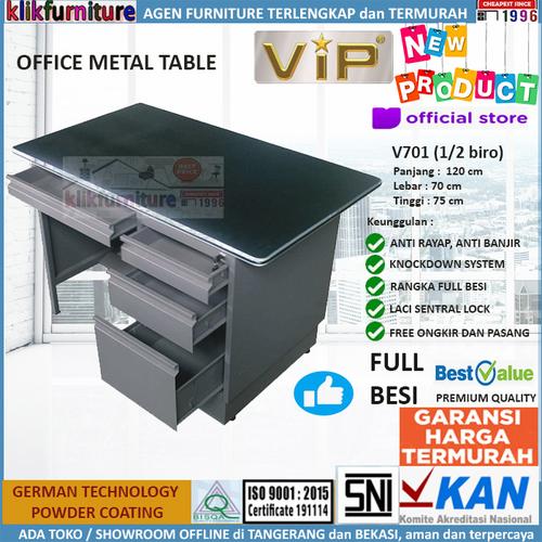 Foto Produk Meja Tulis Meja Kantor Meja Kerja Besi 1/2 Biro V701 VIP dari klikfurniture