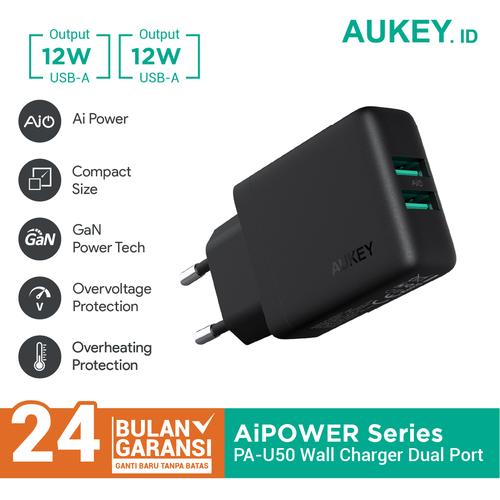 Foto Produk Aukey PA-U50 Dual Port USB Wall Charger with Aipower - 500348 dari Aukey Makassar