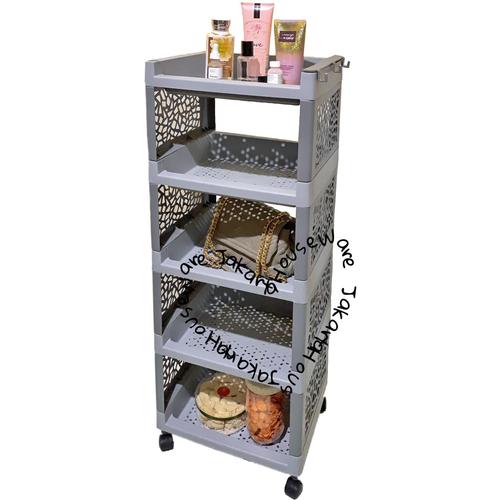 Foto Produk Rak Plastik Susun 5 + Roda - FULL Abuabu dari JakartaHouseWare