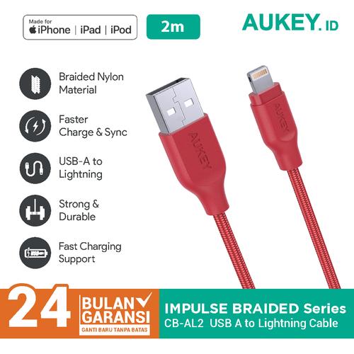 Foto Produk Aukey Cable CB-AL2 2M Lightning Braided MFI Apple Red - 500213 dari Aukey Makassar