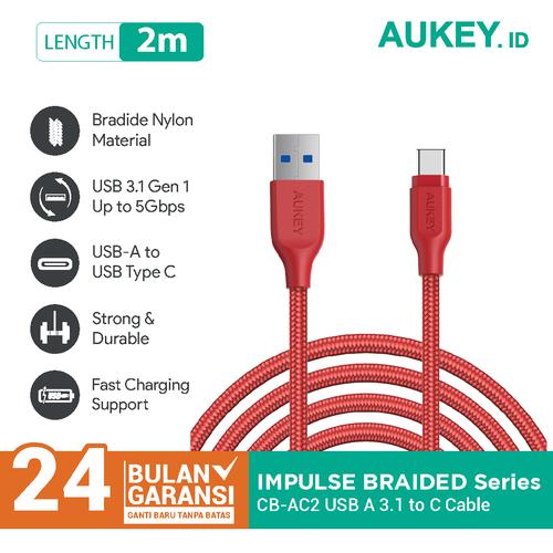 Foto Produk Aukey Cable CB-AC2 2M USB 3.1 gen 1 to USBC Braided Nylon Red - 500280 dari Aukey Makassar