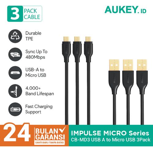 Foto Produk Aukey Cable CB-MD3 Micro USB 2.0 Gold Plate (3Pcs) - 500090 dari Aukey Makassar