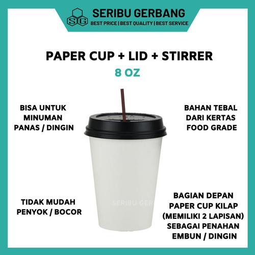 Jual 50PC PAPER CUP + TUTUP 8OZ GELAS KERTAS FOAM POLOS HOT COFFEE KOPI ...