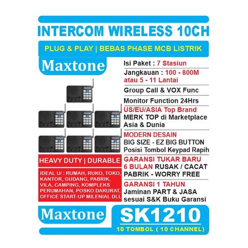 Foto Produk Wireless Intercom 10CH Home Office Interkom - MAXTONE SK1210 - 7 UNIT dari EtalaseBelanja