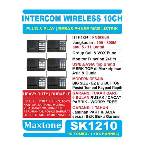 Foto Produk Wireless Intercom 10CH Home Office Interkom - MAXTONE SK1210 - 6 UNIT dari EtalaseBelanja