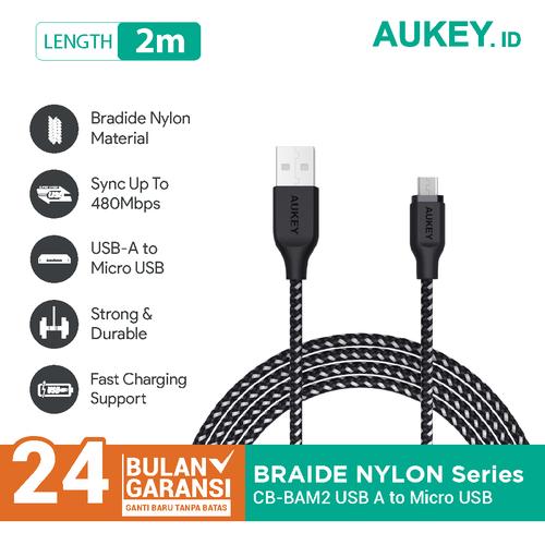 Foto Produk Aukey Cable CB-BAM2 2m Braided Nylon USB2.0 to Micro Black - 500426 dari AUKEY