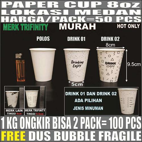 Foto Produk Paper cup 8oz 50pcs Gelas Kertas Kopi Murah Tahan Panas 240ml Medan dari triguna jaya medan