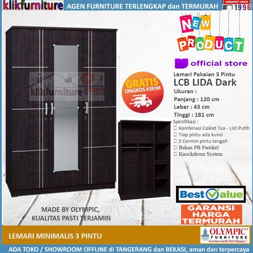 Foto Produk Lemari Pakaian 3 Pintu Minimalis Cermn LCB LIDA Dark Olympic dari klikfurniture