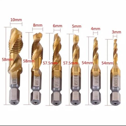Gambar 6pcs MATA BOR PEMBUAT ULIR DERAT BAUT TAP DRILL BIT HAND TAP HANDTAP dari GUDANGIMPORT99 Kab. Tangerang Tokopedia