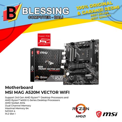Gambar Motherboard MSI MAG A520M VECTOR WiFi / Motherboard AMD AM4 dari Blessing Computer Bali Kota Denpasar Tokopedia