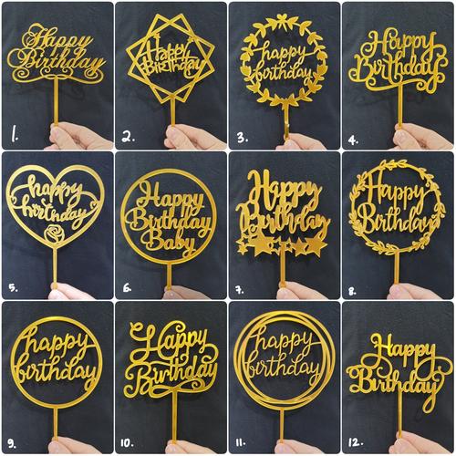 Foto Produk Cake Topper Happy Birthday HBD / Tusukan Hiasan Kue Acrylic JUMBO - Hitam dari Chowping Store