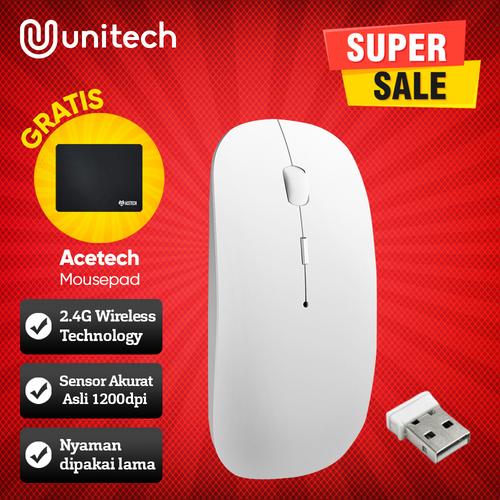 Foto Produk Thin Wireless Mouse APPLE SLIM WITH USB RECEIVER MACBOOK LAPTOP M2 - Putih dari Unitech Official