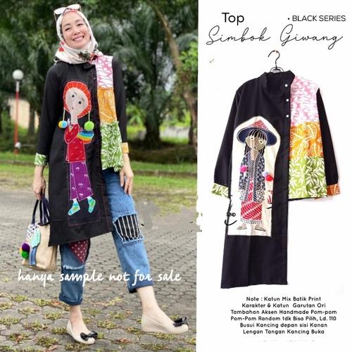 Foto Produk Atasan Batik Unik Motif Karikatur - Top Simbok Giwang - Hitam dari WisesaOlshop