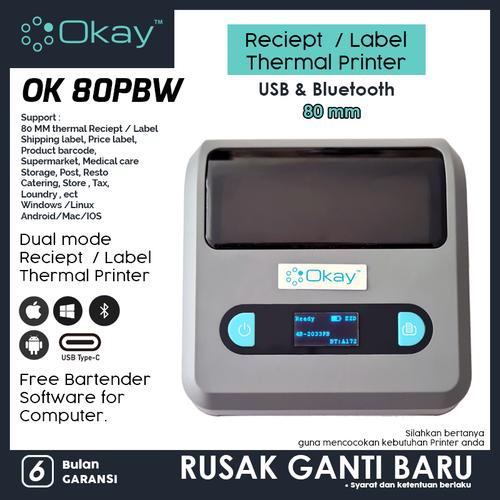 Foto Produk PRINTER THERMAL LABEL / KASIR OK 80PBW PRINTER BLUETOOTH 80MM BATERAI dari OKAY INDONESIA