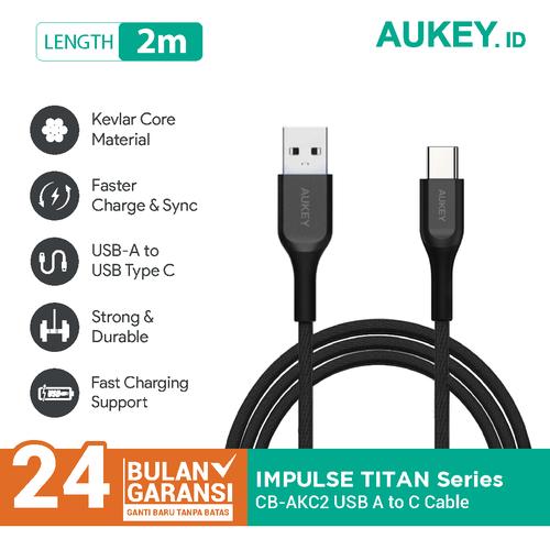 Foto Produk Aukey Cable USB A To USB C QC 2.0 Kevlar Cable 2M Black - 500414 dari AUKEY