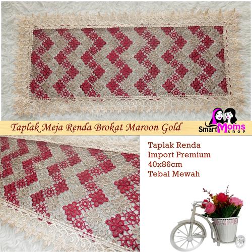 Foto Produk TAPLAK MEJA TAMU / TAPLAK MEJA RUANG TAMU RENDA BROKAT MARON GOLD dari smartmoms-shop