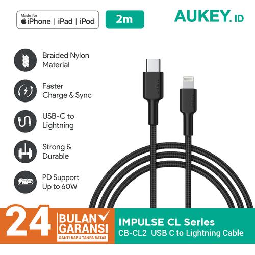 Foto Produk Aukey Cable USB-C To Lightning 2m Braided Nylon Mfi Certified - 500367 dari AUKEY