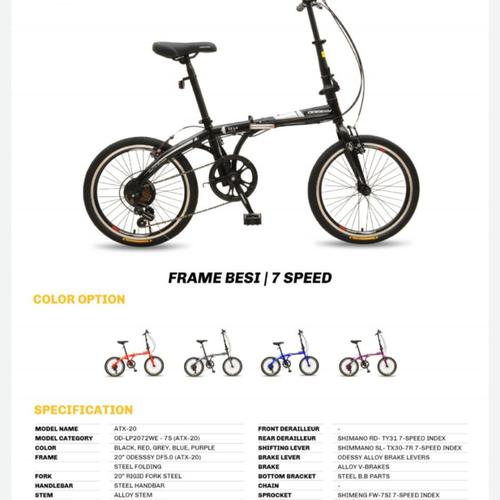 Foto Produk SEPEDA LIPAT / FOLDING BIKE ODESSY 20" 72 WE 7 SPEED-GRAB/GOJEK INSTAN - Ungu dari agungcycle