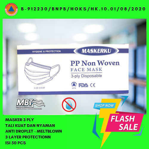 Foto Produk Masker 3 Ply 3Ply isi 50 disposable Surgical mask Masker Bedah Earloop dari Lapak Bewok