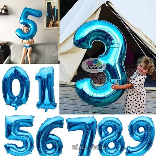 Foto Produk Balon foil huruf / balon foil angka besar 80cm biru polos - 9 dari Zies store