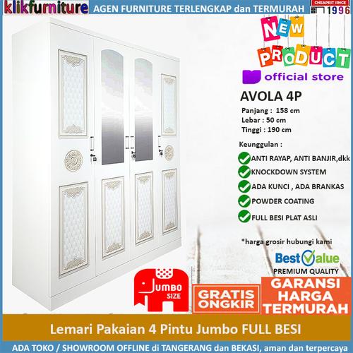 Foto Produk Lemari Pakaian FULL Besi 4 Pintu Jumbo AVOLA 4P dari klikfurniture
