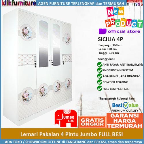 Foto Produk Lemari Pakaian Besi 4 Pintu Anti Rayap Anti Air Banjir SICILIA 4P dari klikfurniture