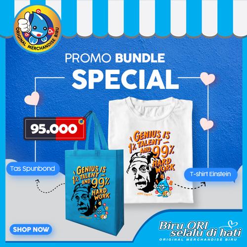 Gambar Promo Baju Kaos Tshirt Atasan / Tas Spunbond Einstein - Biru Ori dari Air Minum Biru Kota Surabaya Tokopedia