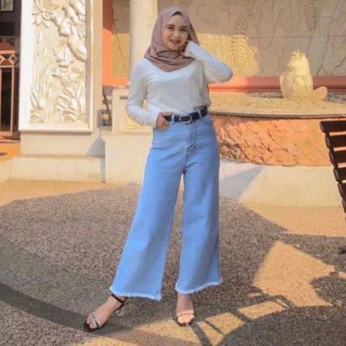 Jual kulot jeans highwaist wanita 