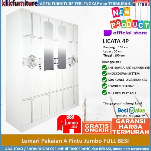 Foto Produk Lemari Pakaian Besi 4 Pintu Anti Rayap Anti Air Banjir LICATA 4P dari klikfurniture