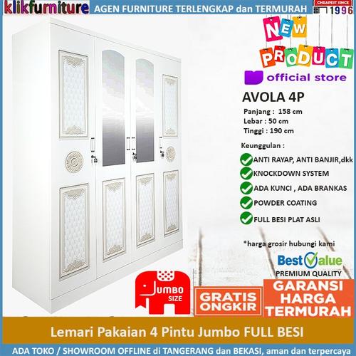 Foto Produk Lemari Pakaian Besi 4 Pintu Anti Rayap Anti Air Banjir AVOLA 4P dari klikfurniture