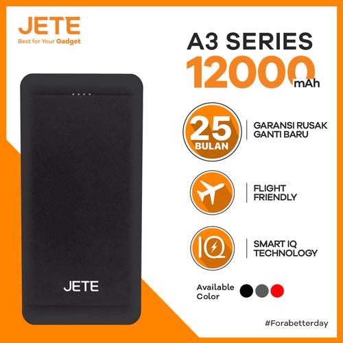 Foto Produk Powerbank JETE A3 12000 mAh Fast Charging & Smart IQ Garansi 1 Tahun - Hitam dari JETE Official Surabaya